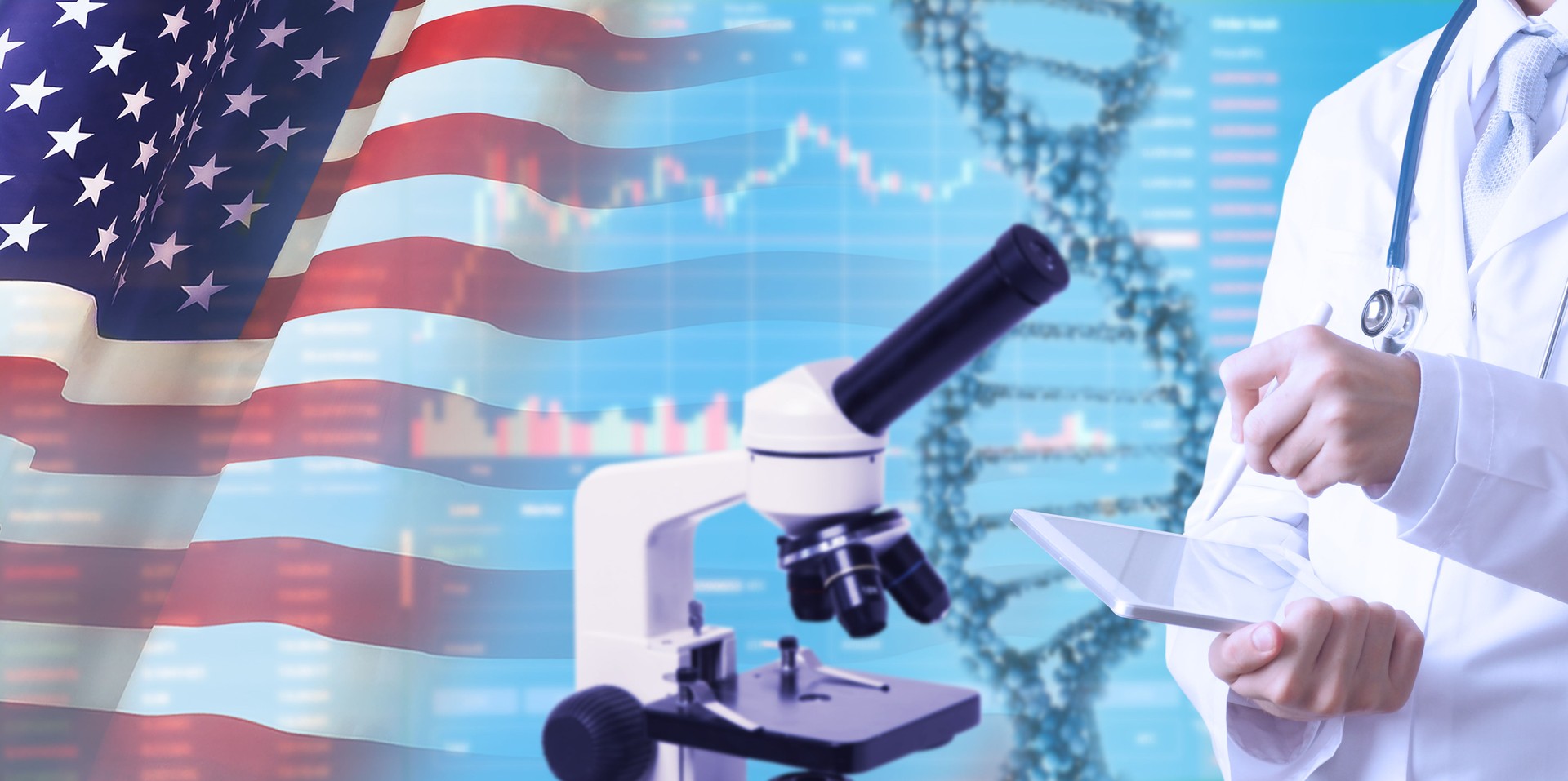 Finance. Medicine and healthcare concept on business background.USA flag. 3d illustration